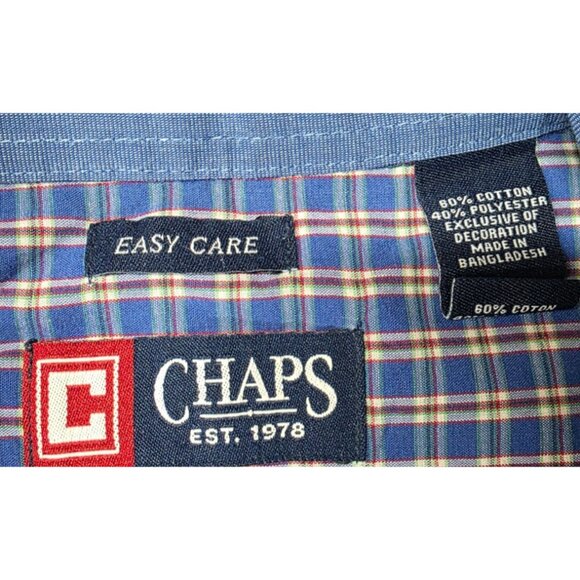 Chaps Easy Care Mens Large Blue Check Plaid Short Sleeve Button Down Shirt - Picture 11 of 11